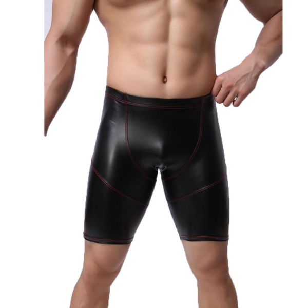 

men plus size wild pvc faux leather panties shorts boxer wetlook clubwear jockstrap fetish gay wear erotic lingerie6507504, Black;white