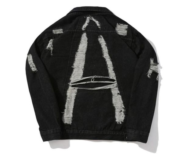 

men039s denim jacket hole loose cardigan jacket01234369856807251017, Black;brown