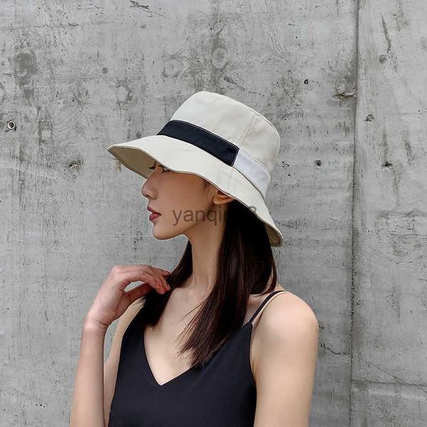 

wide brim hats bucket hats internet celebrity ins bucket hat women's summer artistic all-match sun protection sun hat women's kore, Blue;gray
