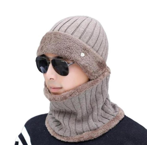 

100 men wool cashmere hat winter hat knitted thick skullies beanies male knitting hats for man add boy velvet cap310t6749542