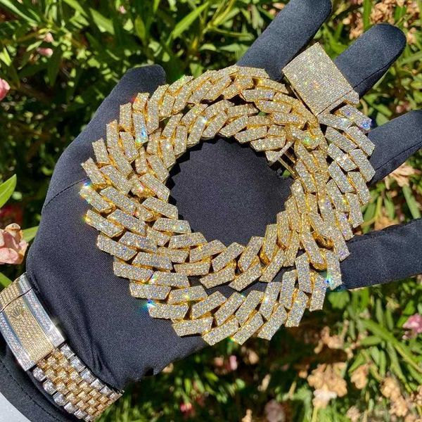 

iced out gra certificate 2 rows moissanite mens chain silver 925 d color vvs moissanite cuban link chain for hip hop man