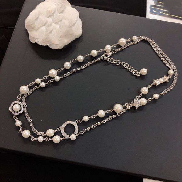 

women pendant necklaces ccity autumn and winter pearl sweater chain gold long choker women jewelry designer luxury accessories 45, Silver