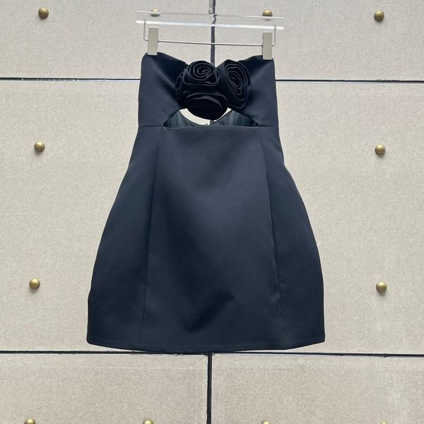 

womens dress black handmade flower strapless mini dress, Black;gray