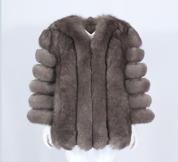 

oftbuy 2021 long winter jacket women real fur coat natural big fluffy fox fur outerwear streetwear thick warm new fashion brand7558087, Black