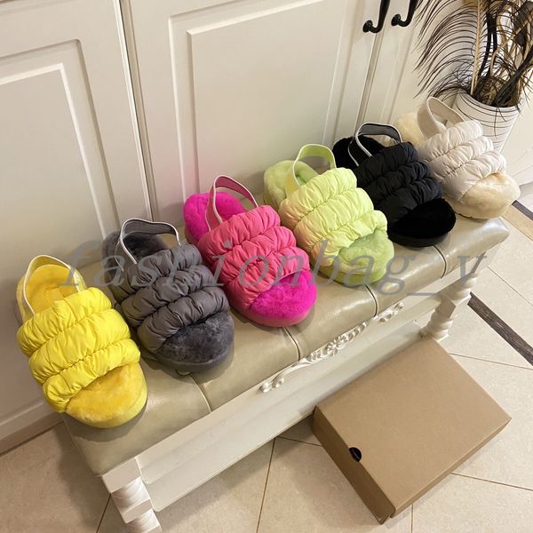 

designer fur slippers women thick sole elevated sandals autumn winter warm elastic band slippers comfortable down shoes, Black