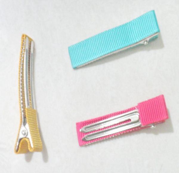 

grossgrain ribbon lined cover double prong alligator clip teeth 19 inch hair clips metal barrettes diy bows hair accessories 20pc7009599, Slivery;white