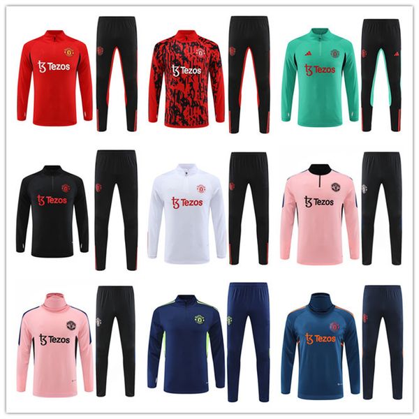 

23 24 men and kids diy clothing tracksuits man utd sweatshirts long sleeve pull zipper l.paqueta ol aouar kit jogging sets, Black