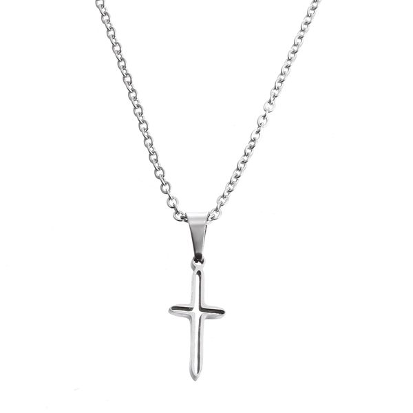 

10pc/lot new fashion hollow little cross pendant necklaces women simple long chain s necklace stainless steel party gift sn042, Silver