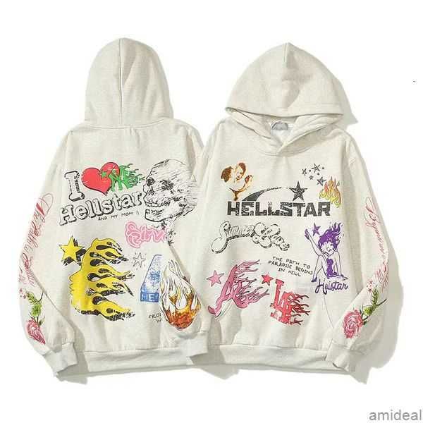 

hellstar hoodies men's sweatshirts high street hooded harajuku y2k stranger things lose warm pullover loose hip hop hoody 3frt, Black