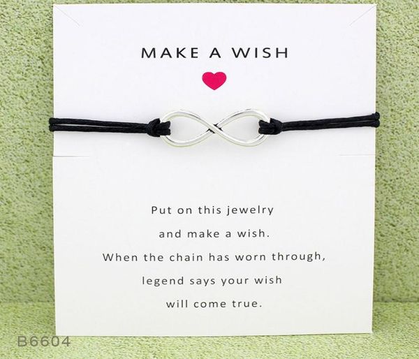 

new infinity wish wrap bracelets with gift card women make a wish charm wax rope wristband for men fashion jewelry gift4219101, Golden;silver