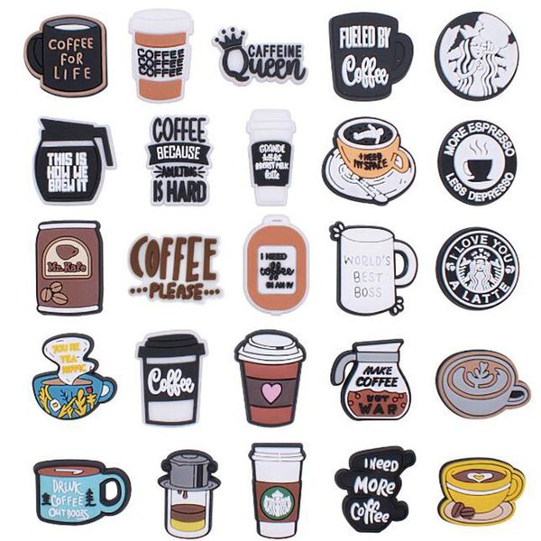 

custom 100pcs coffee shoe charms 25styles drink cup decoration buckle shoe flowers accessories gift, White;pink