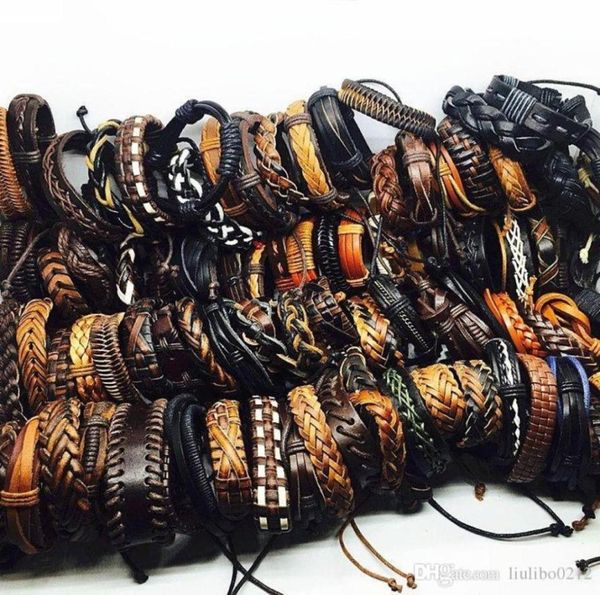 

100pcslots vintage mix styles leather cuff bracelets for men women wrist jewelry size adjustable40689067992404, Golden;silver