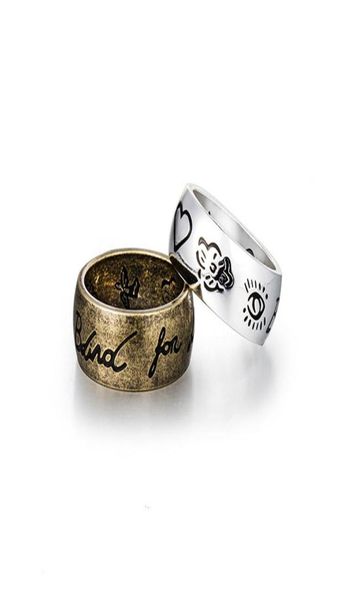

cluster rings retro couple heart eye birds flowers letter ring for women men engraved blind love valentine039s day gift265t9949567, Golden;silver