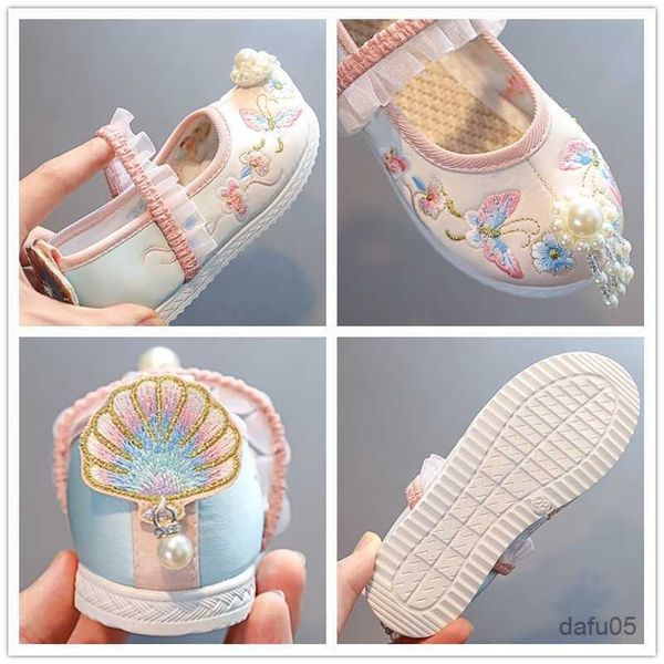 

sneakers pearl flower casual shoes for baby girls children kids chinese style stitchwork mules performance hanfu shoe r230810, Black;red