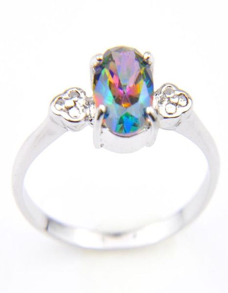 

luckyshine 6 pcs lot oval colored natural mystic z gems ring 925 sterling silver wedding family friend holiday gift rings love3391571, Golden;silver