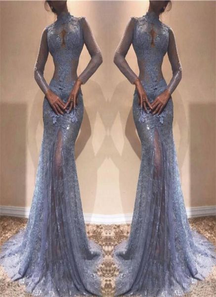 

gorgeous zuhair murad full lace evening dresses 2018 high neck mermaid illusion long sleeves see through prom dresses lavender par2059661, Black;red