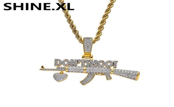 

18k gold plated ak47 gun don039t shoot pendant necklace iced out zircon mens hip hop jewelry gift248m215f5530043, Silver