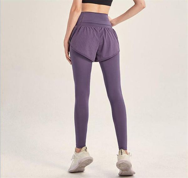 

nude high outfitshaping waist tight fitness yoga pants fake two pieces of elastic energy tights workout clothes exercise leggings9645009, White;red