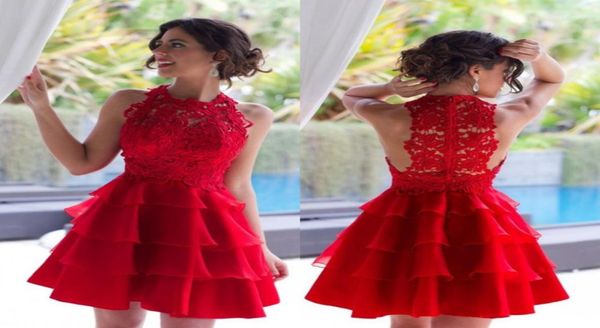 

2017 charming red cocktail dresses vintage lace short mini homecoming gowns jewel neck tiers organza knee length prom party gowns 4313916, Black