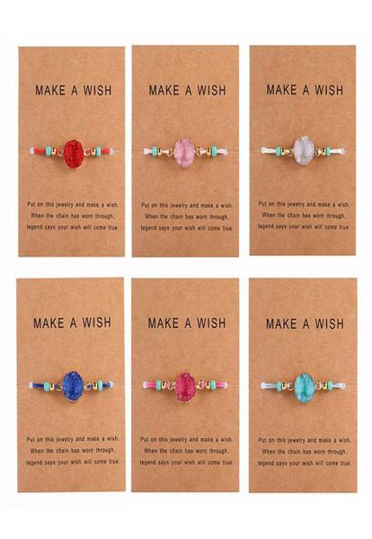 

handmade druzy resin stone bracelet make a wish card wax rope braided bracelets bangles with rice bead for women girls summer beac1939545, Golden;silver