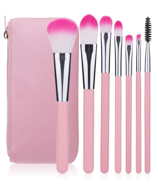 

7pcs pink makeup brushes set with a leather bag professional make up brush for eyeshadow eyelash foundation powder blusher cosmeti7362636