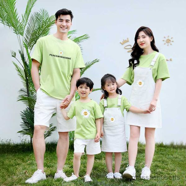 

family matching outfits family look matching clothes matching family outfits strap dress sets mother and daughter clothes cotton shirts tees, Blue