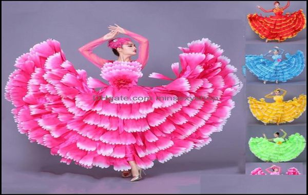 

stage wear women petal spanish dress flamenco dance costume blfighting flamengo gypsy 360540 degree performance s3xl drop delive7570811, Black;red