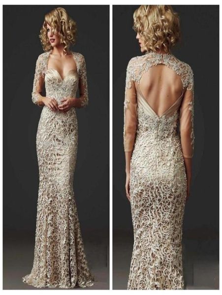 

2020 slim lace mermaid mother dresses formal 34 long sleeve custom beads ladies formal dress floor length champagne mother of bri6587076, Black;red