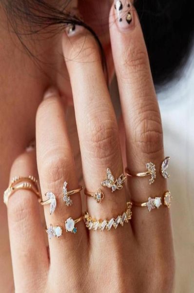 

wedding rings 7pcs set for women anillos jewelry bague femme ring sets adjustable girls punk accessories fashion schmuck jewellery7380185, Slivery;golden