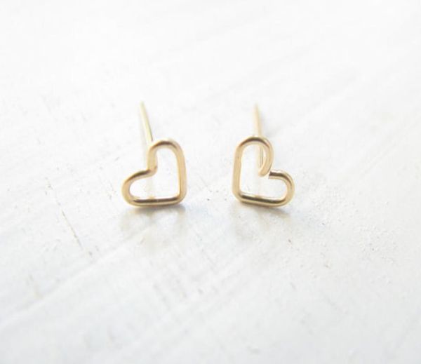 

10pairs s026 gold silver tiny line hollow out heart studs earrings simple wire wrapped open love heart stud earrings jewelry7306707, Golden;silver