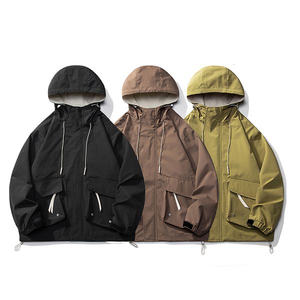 

men's jackets techwear dark style cargo jacket hooded big pocket loose autumn trendfunctional wind male windproof hoodie 4xl 230809, Black;brown
