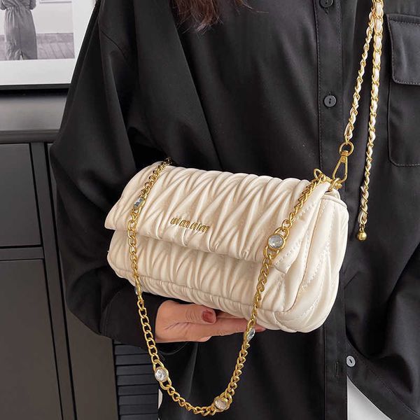 

muimui bags for ladies artistic design chain designer crossbody bag summer fashion small square bag pleated high grade solid color simple wo