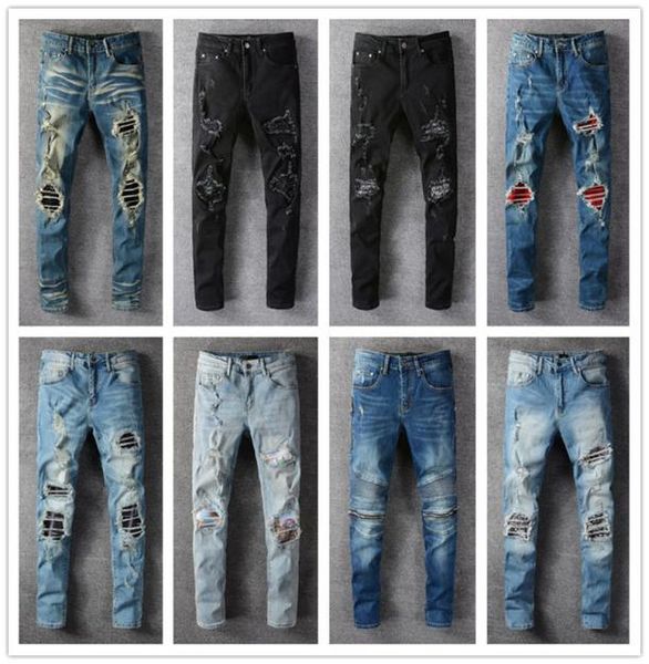

2021 mens jeans distressed motorcycle biker jeans rock skinny slim ripped hole stripe fashionable snake embroidery de3467637, Blue