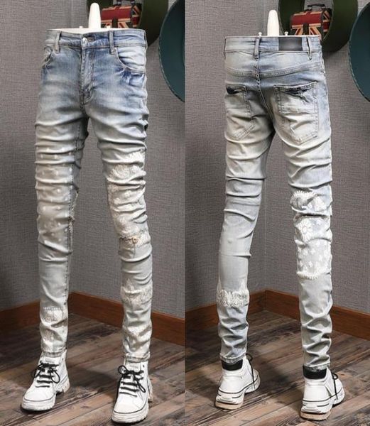 

printed detail jeans stretch denim cotton trousers slim fit 2022 new2060553, Blue