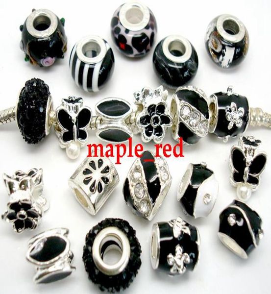 

50pcslot beautiful mixed black charms beads for jewelry making loose big hole charm diy beads for european bracelet whole in 3395917
