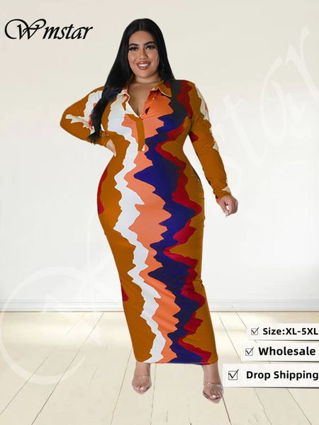 

plus size dresses wmstar size women clothes tie dye long sleeve v neck casual fashion shirts maxi dress wholesale drop 230809, Black