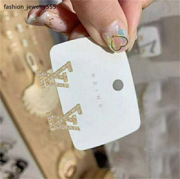 

stud fashion women 18k gold plated designer ear stud earrings brand designers geometry letters crystal rhinestone earring wedding party jewe, Golden;silver