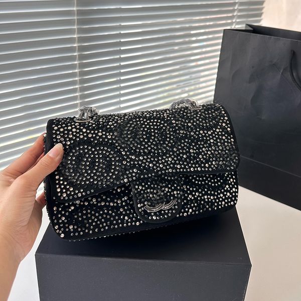 

designer womens shoulder bag beautiful full diamond flip diamond hardware metal buckle matelasse chain luxury handbag crossbody bags makeup