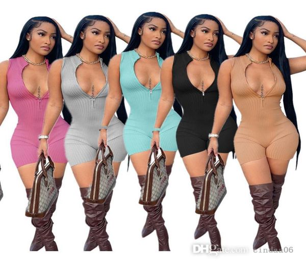 

designer womens jumpsuits rib knited summer sleeveless shorts rompers pit strip zipper tight shorts bodysuits1425667, Black;white