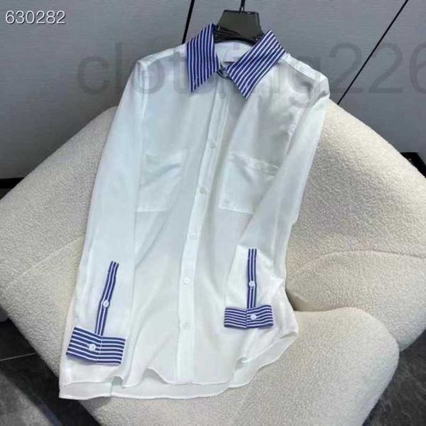 

women's blouses & shirts designer 23 early autumn new casual blue and white stripe spliced silk shirt versatile small polo neck hu27