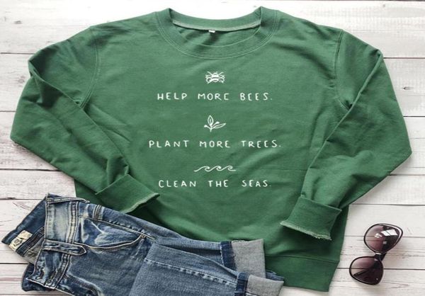 

help more plant more trees clean the seas sweatshirt save mother earth slogan women clothing girl casual jumpers drop ship4275470, Black