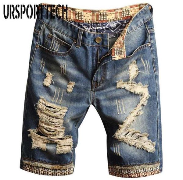 

ursporttech mens denim shorts hole paint personality denim pants fashion skinny simple cotton comfortable male destroyed jeans32598954385, Blue