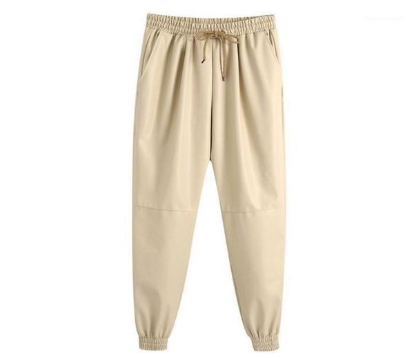 

hadara casual elastic waist pants women fashion pu leather trousers women elegant loose ankle banded pants female ladies ij16852535, Black;white