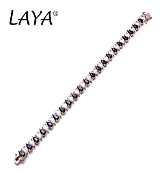 

laya tennis bracelet for women 925 sterling silver rose gold inlaid synthetic blue crystal wedding original modern luxury jewelry27377611, Golden;silver