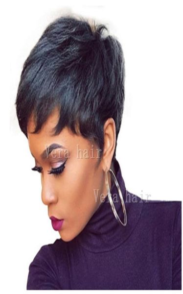 

100 pure human hair wigs bob short pixie cut wigs for black women can be washed and curled5110899, Black;brown
