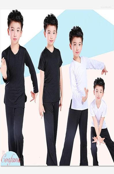 

stage wear boy latin dancewear dance exercise clothes ruffly ballroom modern boys training shirt pants sets4362161, Black;red