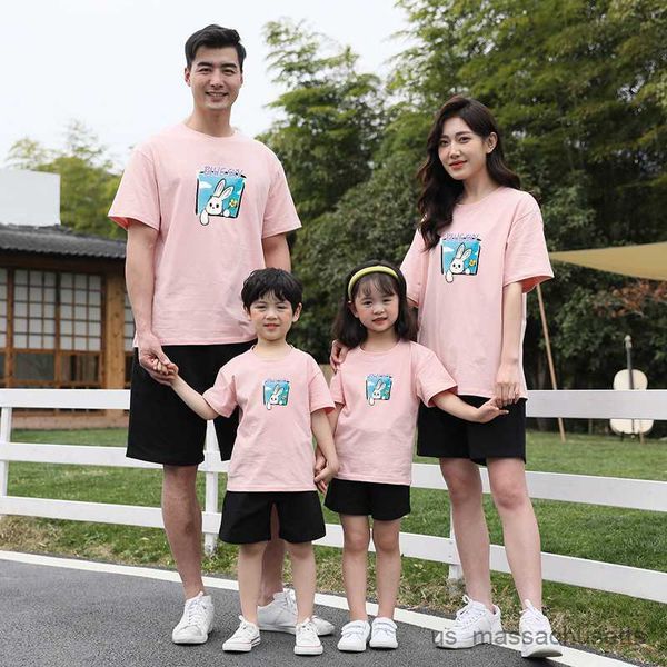 

family matching outfits family matching outfits cartoon tees cotton t-shirt kid mom daughter son shirts dad mom parent-child shirt outfits, Blue