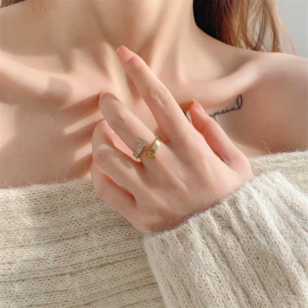 

double t rhinestone open ring korean east gate design sense light luxury network red personalized student geometry, Silver