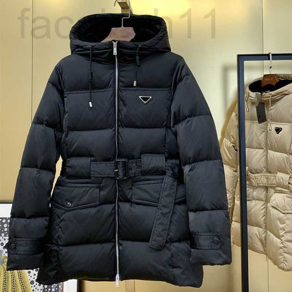 

women's jackets designer 23p family winter mid length slim fit and down coat hooded lamb hair waist thickened 81lw, Black;brown