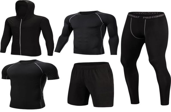 

quick dry men039s running sets 345pcssets compression sport suits basketball tights clothes gym fitness jogging sportswear5998618, Black;blue